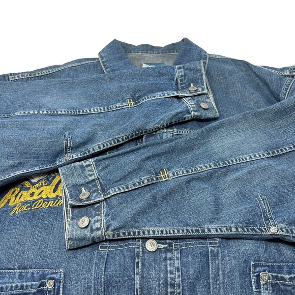 ROCAWEAR Denim Jacket Mens Medium Wash Hip Hop Urban Streetwear 90s Y2K Large - Picture 6 of 16